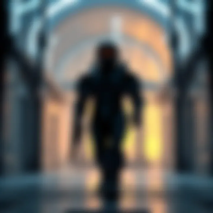 A player captured a photo of a Halo character standing at the entrance of a building, seeking help to identify it.