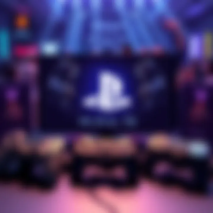 Halo on PlayStation Announcement Game consoles with Halo logo revealing its launch on PlayStation, surrounded by excited gamers.