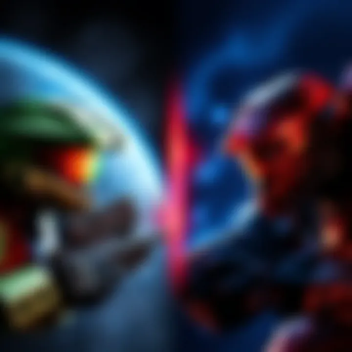 Halo 2 Classic vs. Anniversary Graphics Comparison of classic Halo 2 graphics on one side and modern anniversary graphics on the other, showcasing nostalgia versus updates.