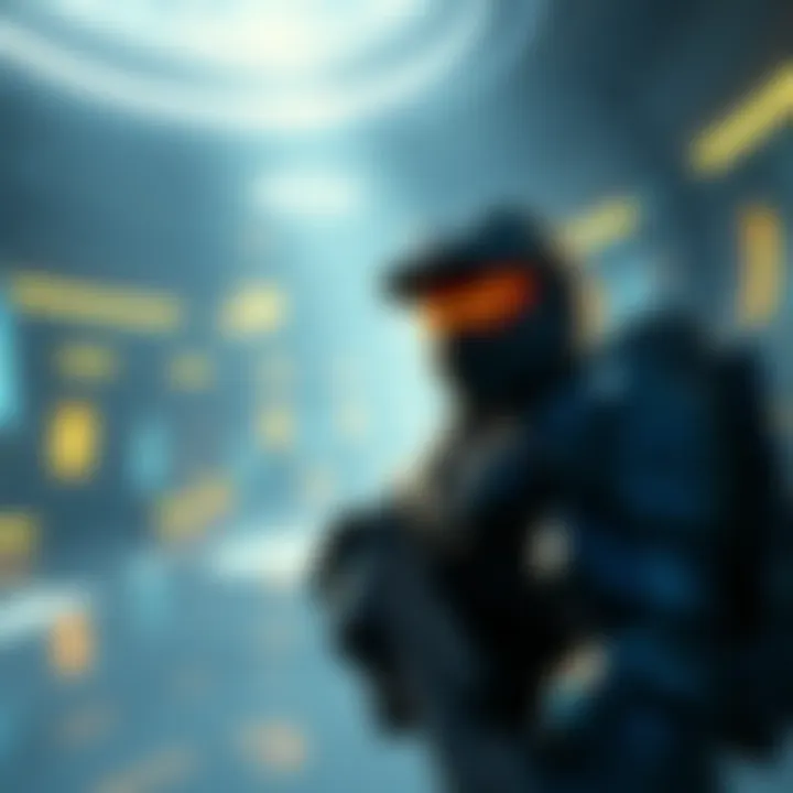 Screen from the leaked Halo 2 E3 2003 demo showing a character in a futuristic environment