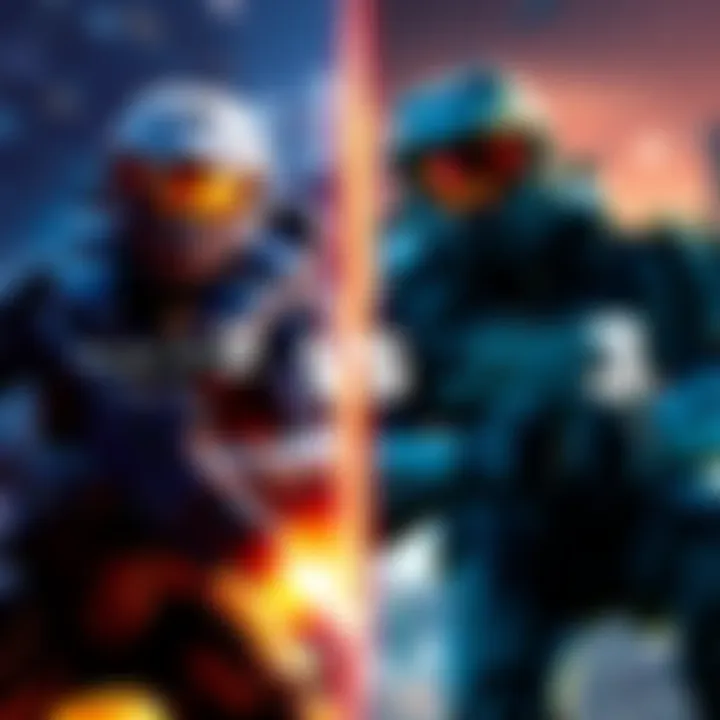 An image showing a side-by-side comparison of Halo 2 and Halo 3 gameplay with characters from both games in action.