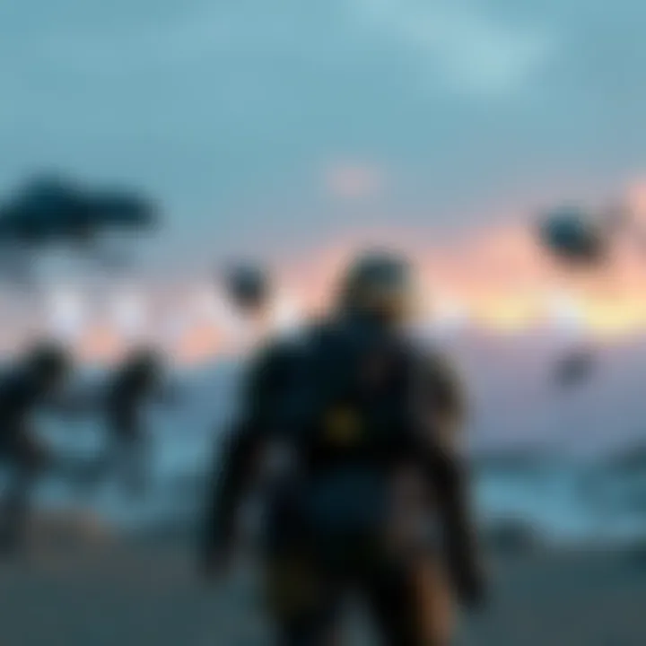 Halo 3 gameplay scene A scene from Halo 3 showing a character in armor battling aliens on a futuristic landscape