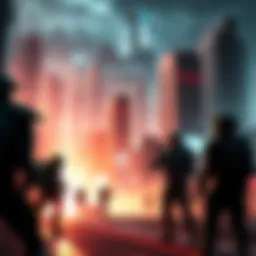 Artwork showcasing a futuristic cityscape with soldiers in armor from Halo 3: ODST standing ready for action.
