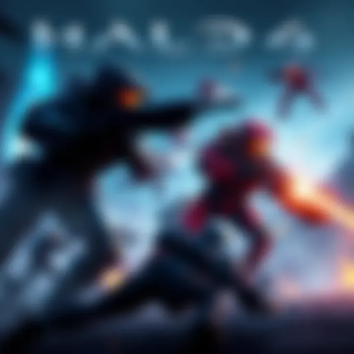 Halo 4 multiplayer action Players engaged in a thrilling battle in Halo 4's multiplayer mode, showcasing dynamic gameplay and team strategy.