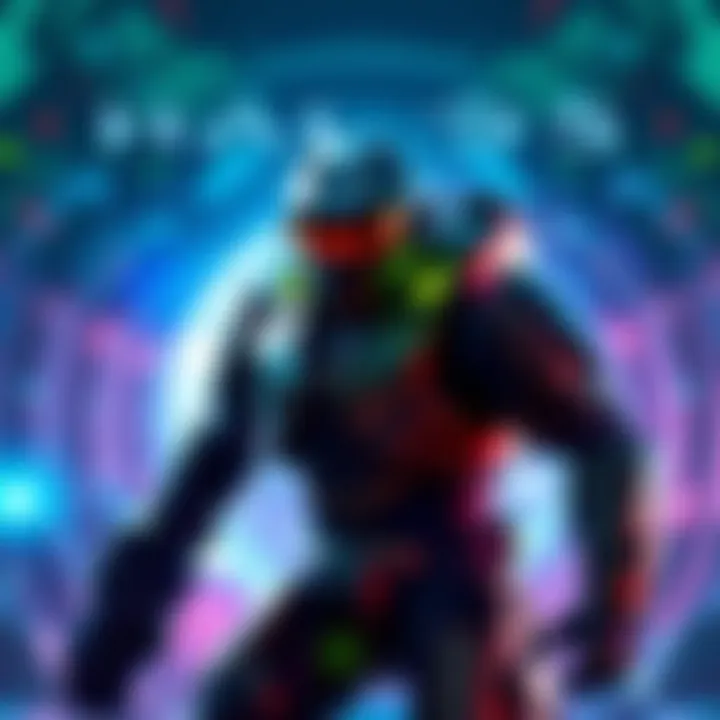 A vibrant piece of fan art showcasing Master Chief in a battle stance with a beautiful sci-fi background from Halo 5