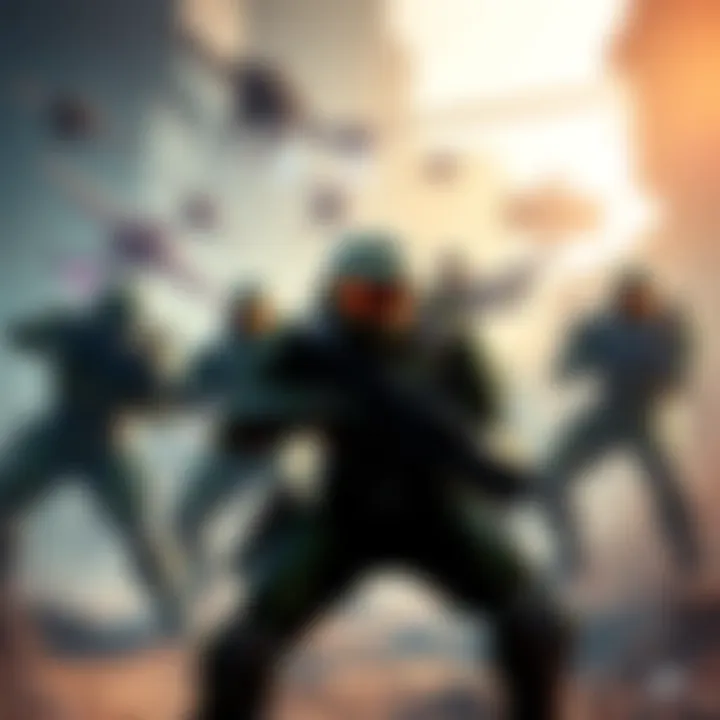 Halo 5 Gameplay Scene Action-packed scene showcasing characters in combat with a focus on aiming mechanics and strategy.