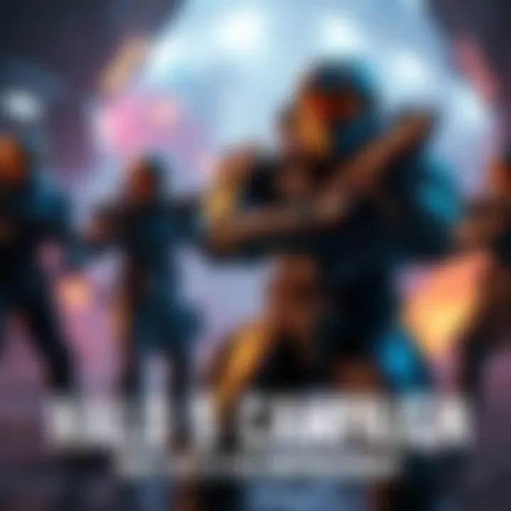 A scene from Halo 5 showing the main character in an action pose with teammates in a futuristic battle setting