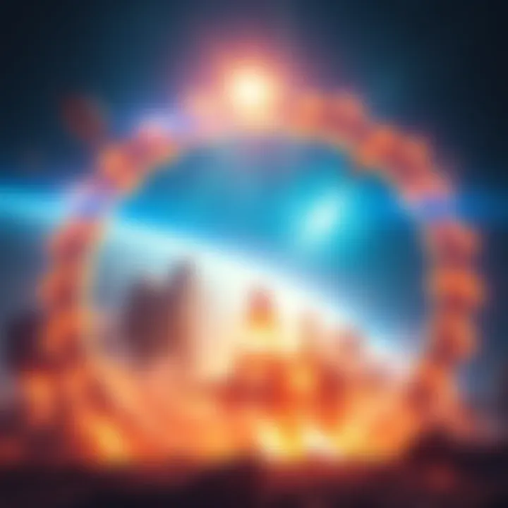 The moment the Halo rings activate, emitting a bright light and energy while galaxies face destruction.