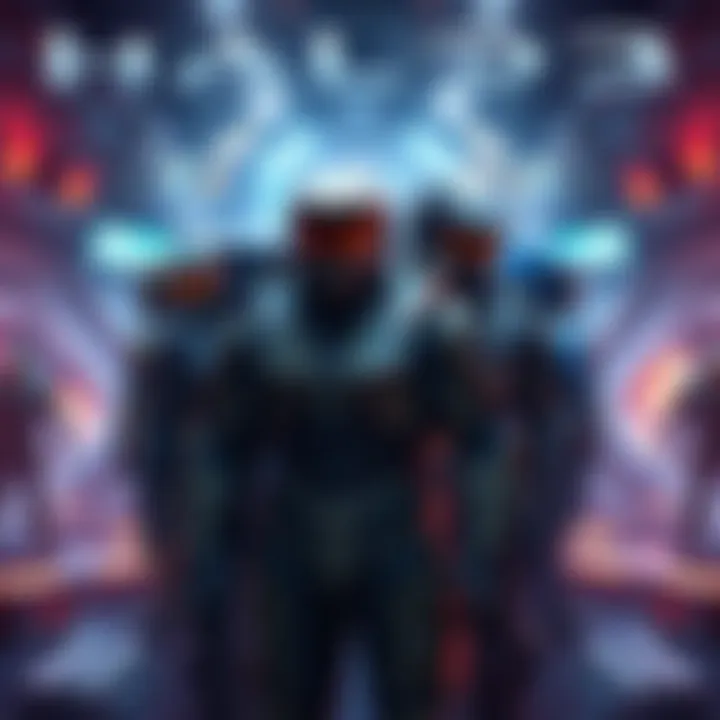 A variety of Halo armor options displayed, featuring designs inspired by minor allies and enemies, showcasing unique colors and styles, set in a futuristic battlefield background.