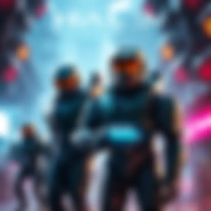 Promotional artwork showing Halo characters and familiar assets from Halo Infinite in a vibrant setting for Halo: Campaign Evolved