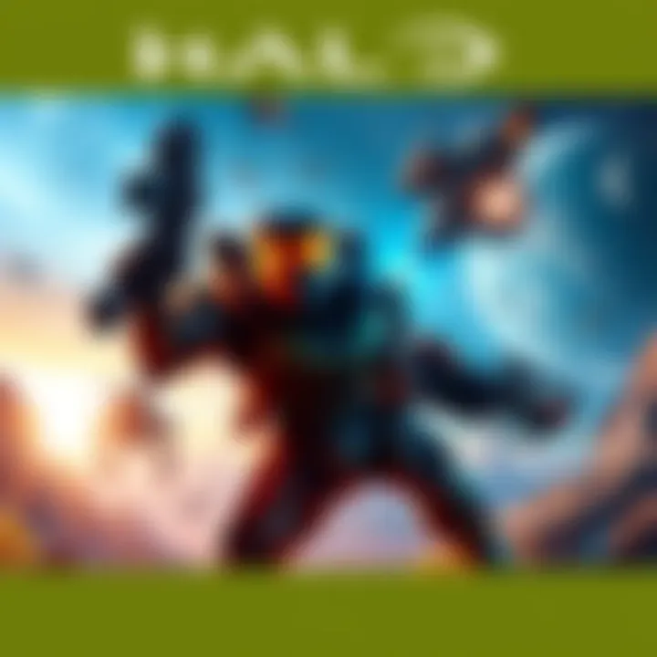 Halo Campaign Evolved Game Cover Cover art featuring master chief in action with futuristic weapons and landscapes