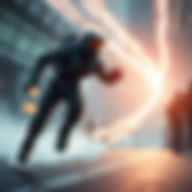 Character sprinting in Halo A character in futuristic armor sprinting with bright energy trails in a Halo game scene