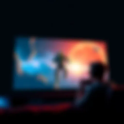 A gamer enjoying Halo Infinite on a big projector screen while immersed in the game