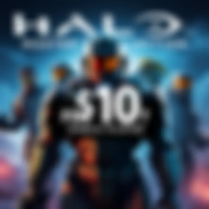 A promotional image showcasing the Halo Master Chief Collection game with a price tag of $10, featuring characters from the single player campaign.