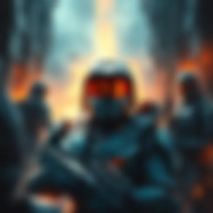 An artistic representation of the Master Chief surrounded by elements of the Covenant and Spartan training scenes.
