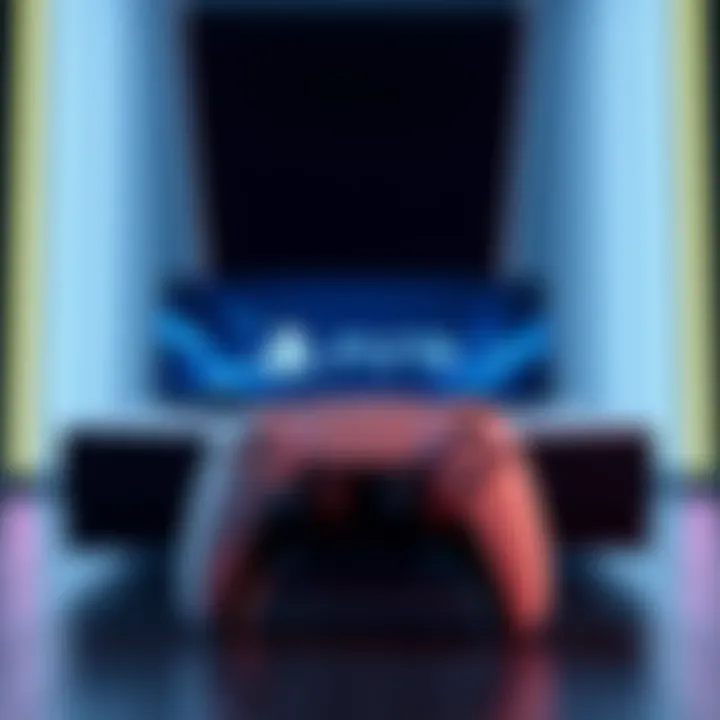 Halo on PS5 A PlayStation 5 console showing the Halo game logo on the screen, symbolizing its release on the platform, with an Xbox console in the background to highlight the competition between the two brands.