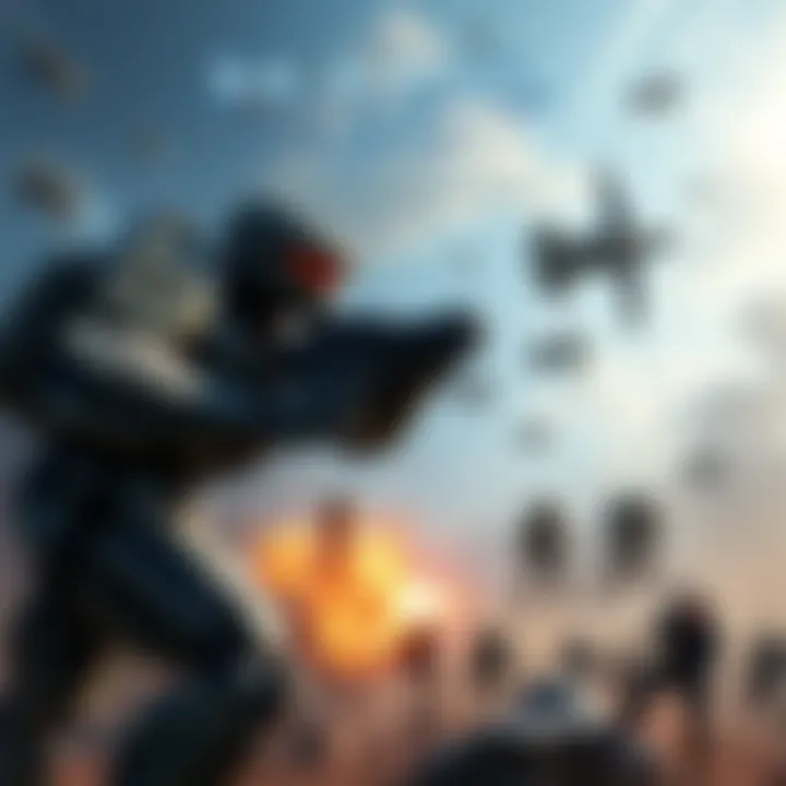 A scene depicting a real-time strategy game set in the Halo universe, showing iconic characters and vehicles in battle.