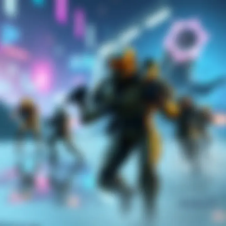 A futuristic game concept image showcasing vibrant graphics with characters in action, reflecting a multiplayer experience similar to Fortnite.