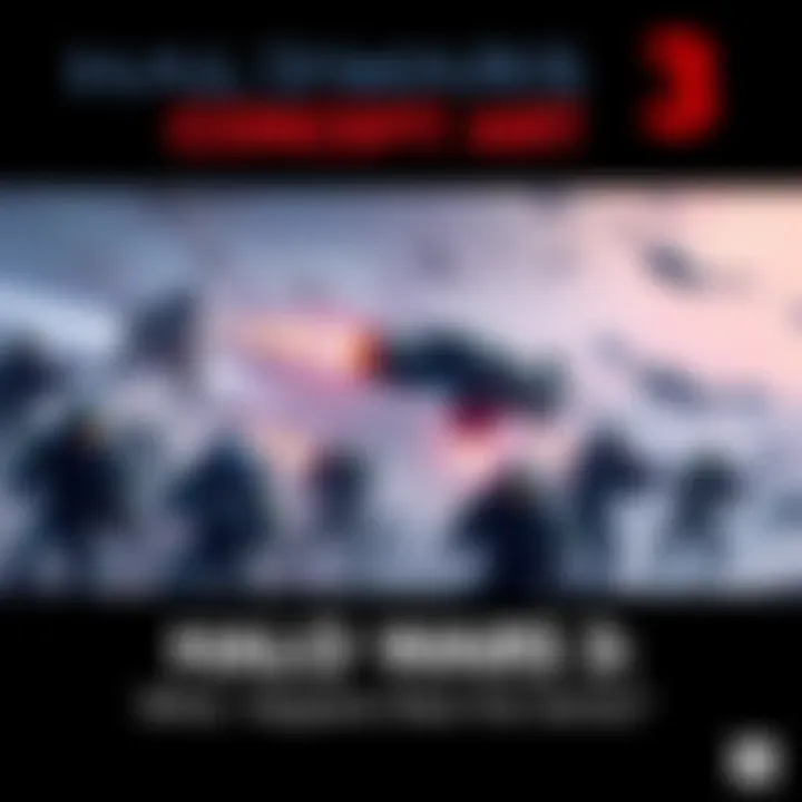 Concept art showing a battle scene from Halo Wars 3 with futuristic soldiers and vehicles in a sci-fi environment
