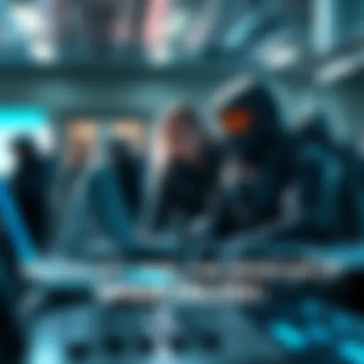 Dr. Halsey analyzing data related to the Spartan III program alongside members of Noble Team in a futuristic lab setting.