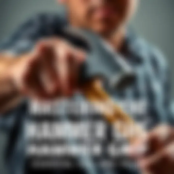 A person holding a hammer with a proper grip, showcasing strong grip technique and control