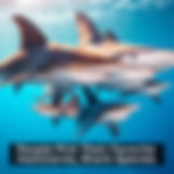 Different species of hammerhead sharks swimming together in the ocean.