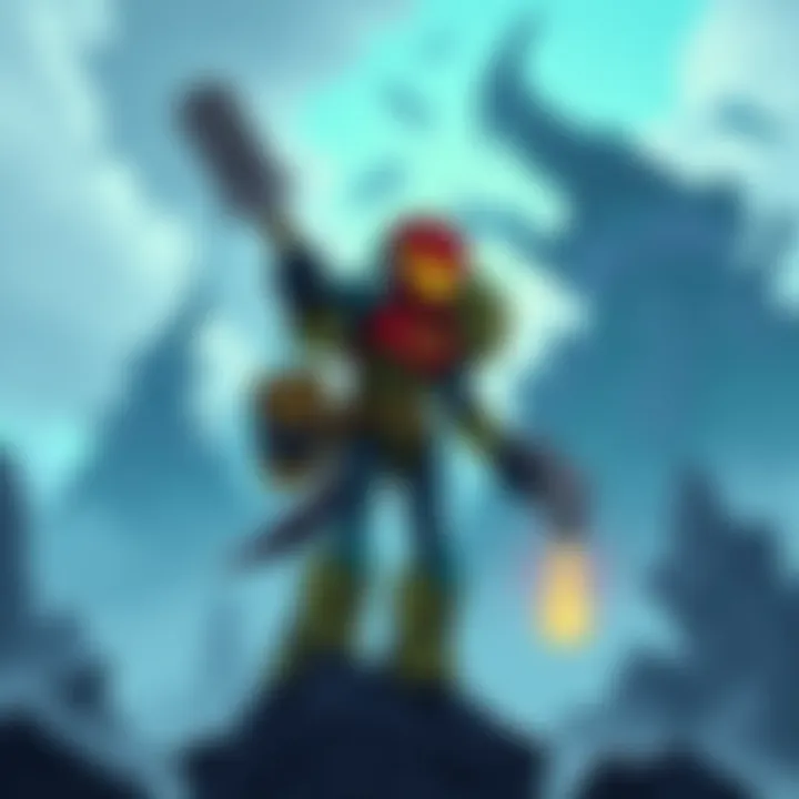 Concept art showing hand-drawn characters and environments for a metroidvania game