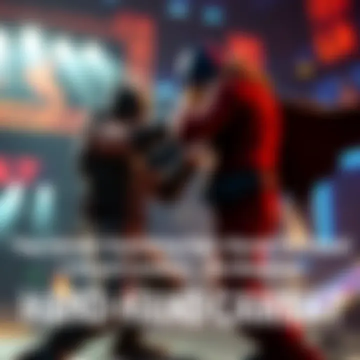 A character engaging in intense hand-to-hand combat in a vibrant game environment