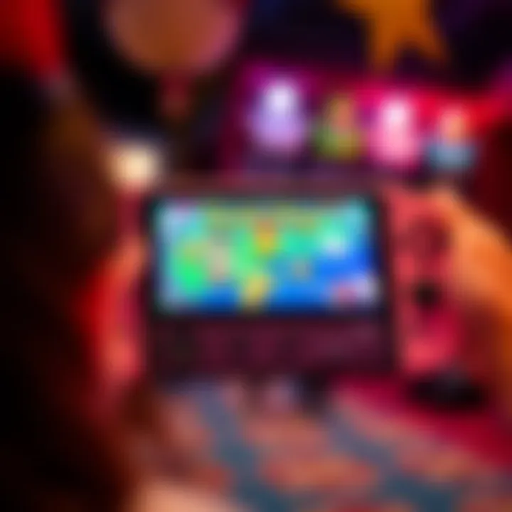 A handheld gaming console showing Pokémon games on the screen with colorful graphics.