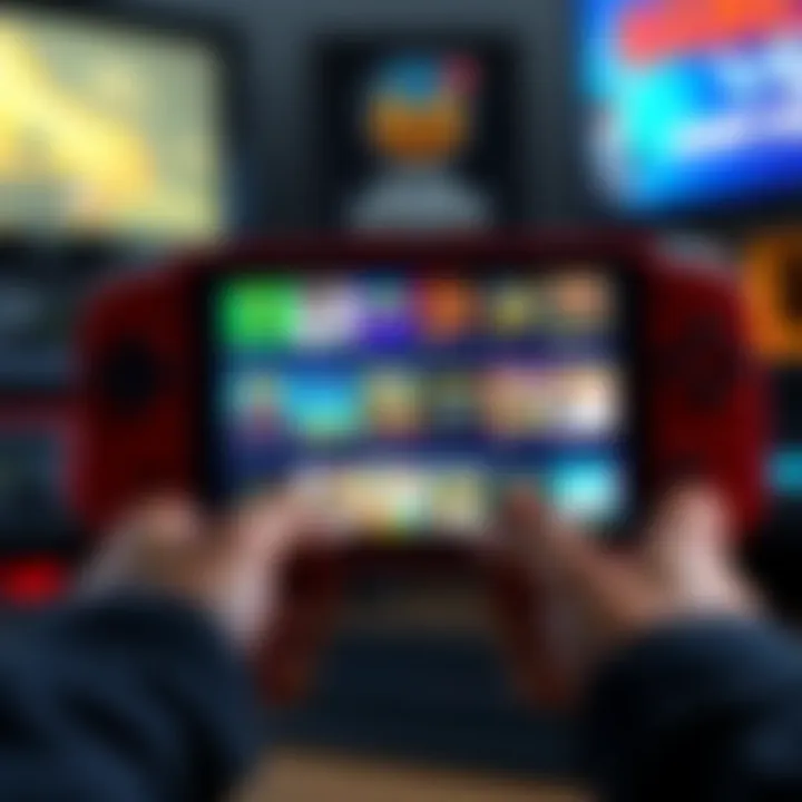 A handheld gaming emulator displaying a selection of classic games on its screen, showcasing a nostalgic gaming experience.