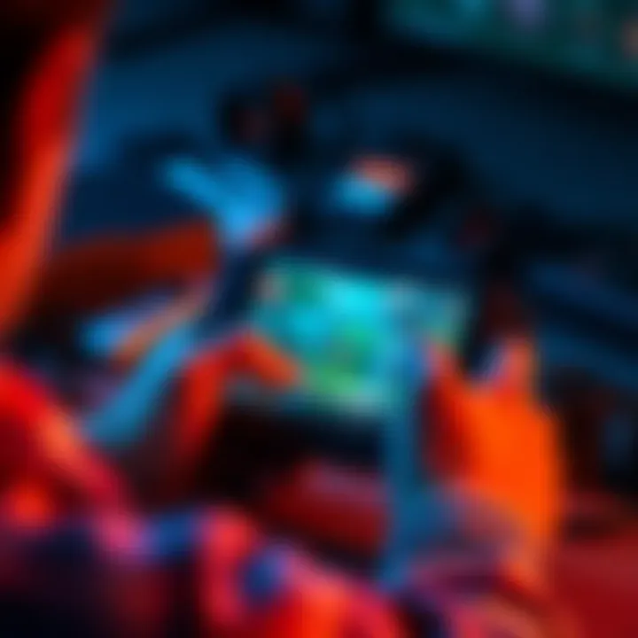 Handheld Gaming with Cheats A person playing a handheld gaming device, focused on using cheats in a single player game, surrounded by game accessories.