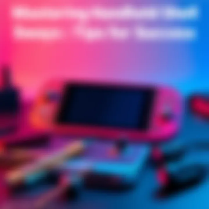 A handheld gaming device showcasing a bright new shell during a swap process with tools nearby