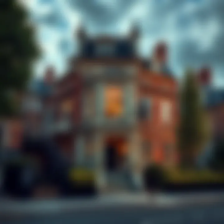 A beautiful townhouse in London, contrasting with nearby poorer areas, showcasing elements of wealth and architecture.