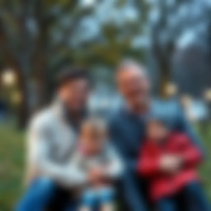 Hank and Clancy Brown smiling with their young children in a park setting, highlighting late fatherhood