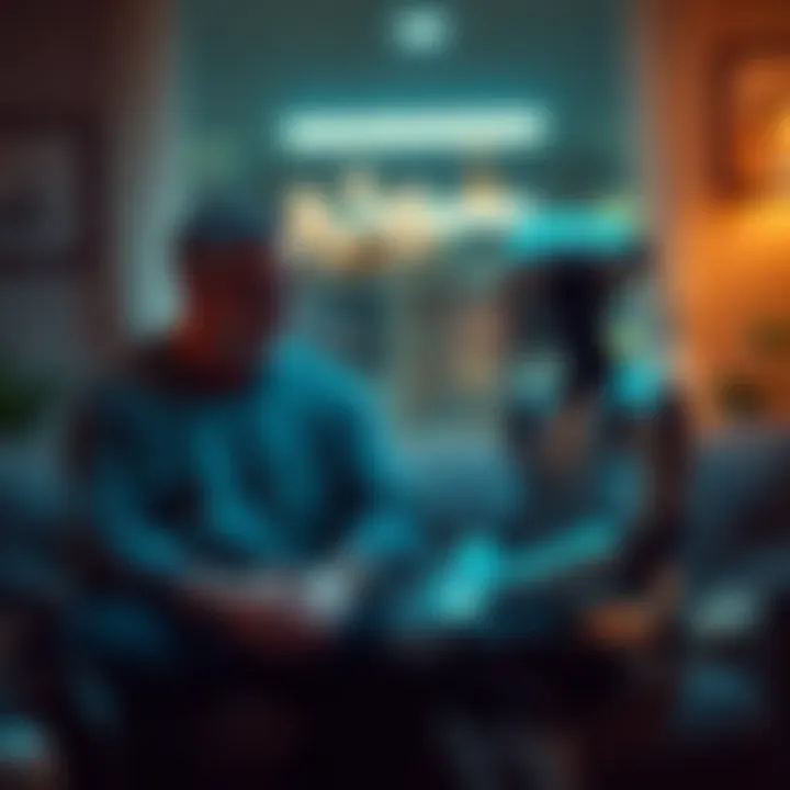 Hank, a middle-aged man, and Connor, a young android, sit together in a cozy setting, engaged in a deep conversation about their relationship, highlighting their age difference.