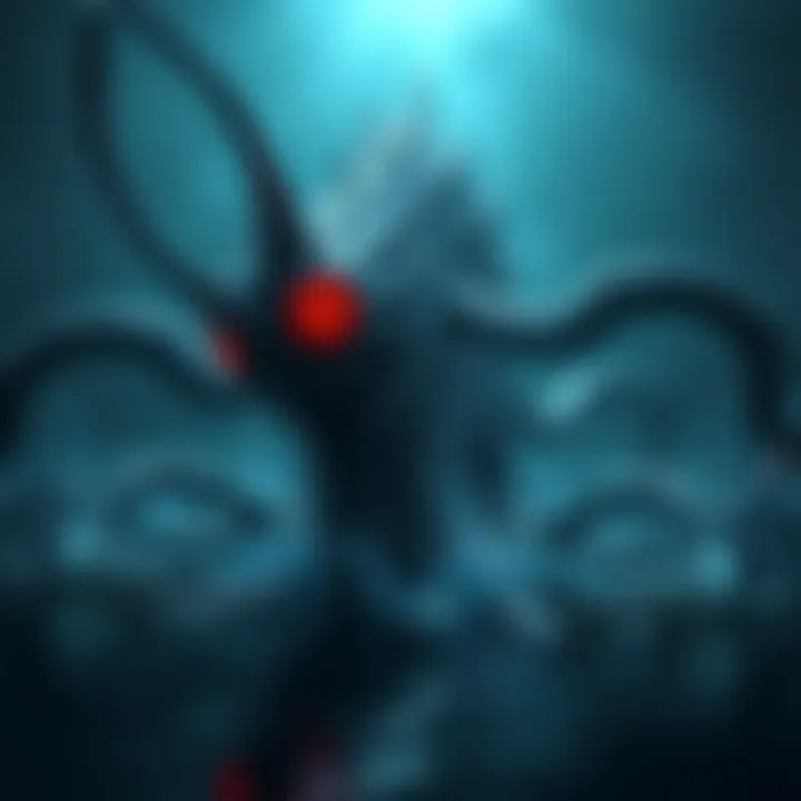 A terrifying bio-organic weapon, Haos, lurking in dark ocean waters with monstrous features.