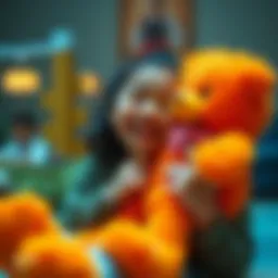 Happy moments with my orange baby A person joyfully playing with a bright orange plush toy, showcasing a joyful bond and vibrant energy.
