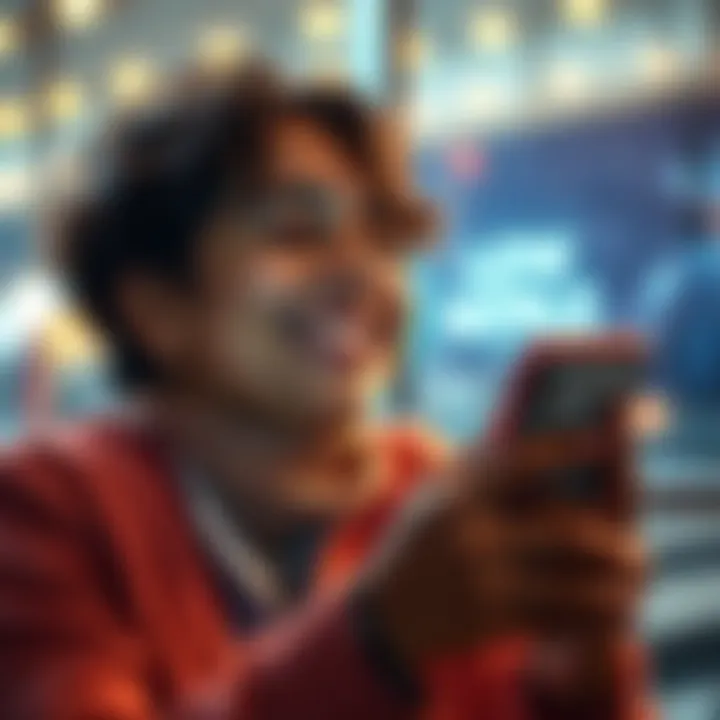 A person smiles joyfully while looking at a heartfelt social media post on their phone