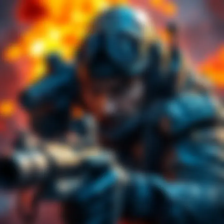 A character in a challenging game scene, focused on combat with advanced gear, showcasing determination and skill.