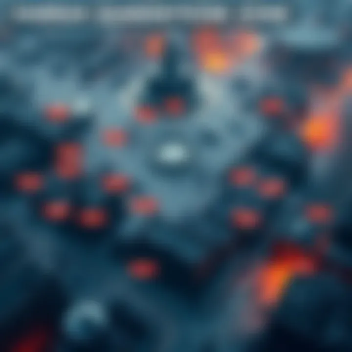 Aerial view of Harran showing the quarantine zone boundaries, with military presence and sections marked off, contrasting orderly areas with chaos in the streets below.