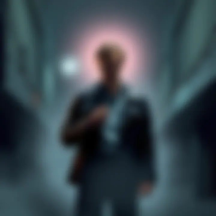 Harry Mason stands in a foggy Silent Hill environment, looking determined with a flashlight in hand.