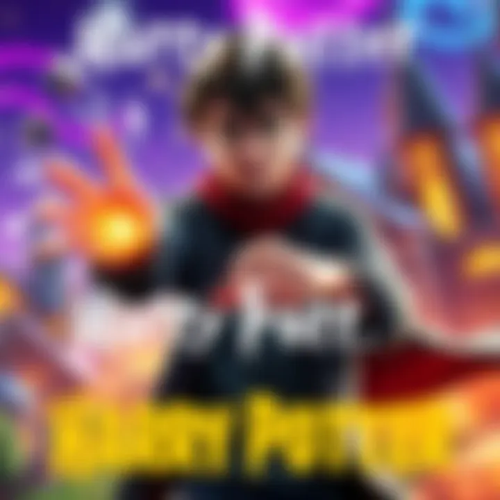 Harry Potter character casting a spell in Fortnite with a colorful background of the game environment
