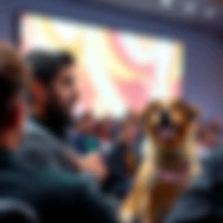 Hasan passionately speaking about dog breeds and health risks in a forum setting