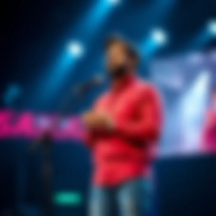 Hasan explaining his thoughts on public perception while standing on stage with a microphone