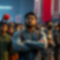 Hasan stands in front of a crowd in China, looking frustrated with his arms crossed, reflecting on his trip and missed opportunities for his socialist message.