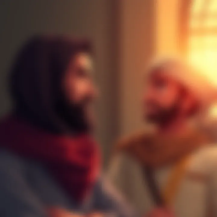 A man named Hasan is asking a Houthi a question, both look engaged in conversation, with animated expressions.