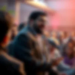 Hasan addressing a group of people in a public forum about his financial past