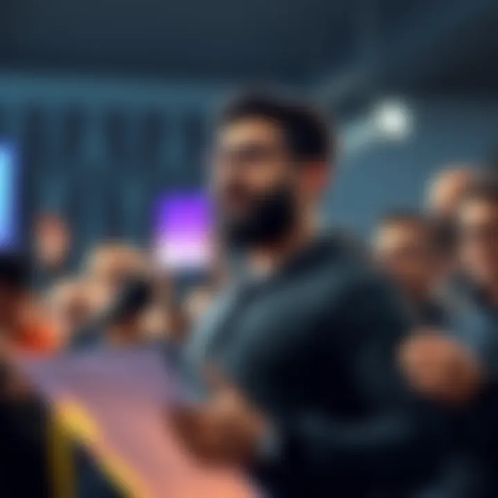 Hasan addressing his fans after his Twitch ban, standing firm on his statements, with a mix of supporters and critics around him.