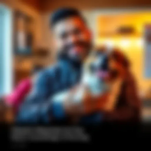 Hasan smiling while holding his dog, showcasing a fun moment together