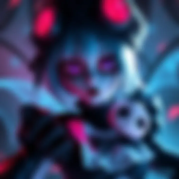 Character Ashe wearing a spooky haunted doll outfit with a dark theme